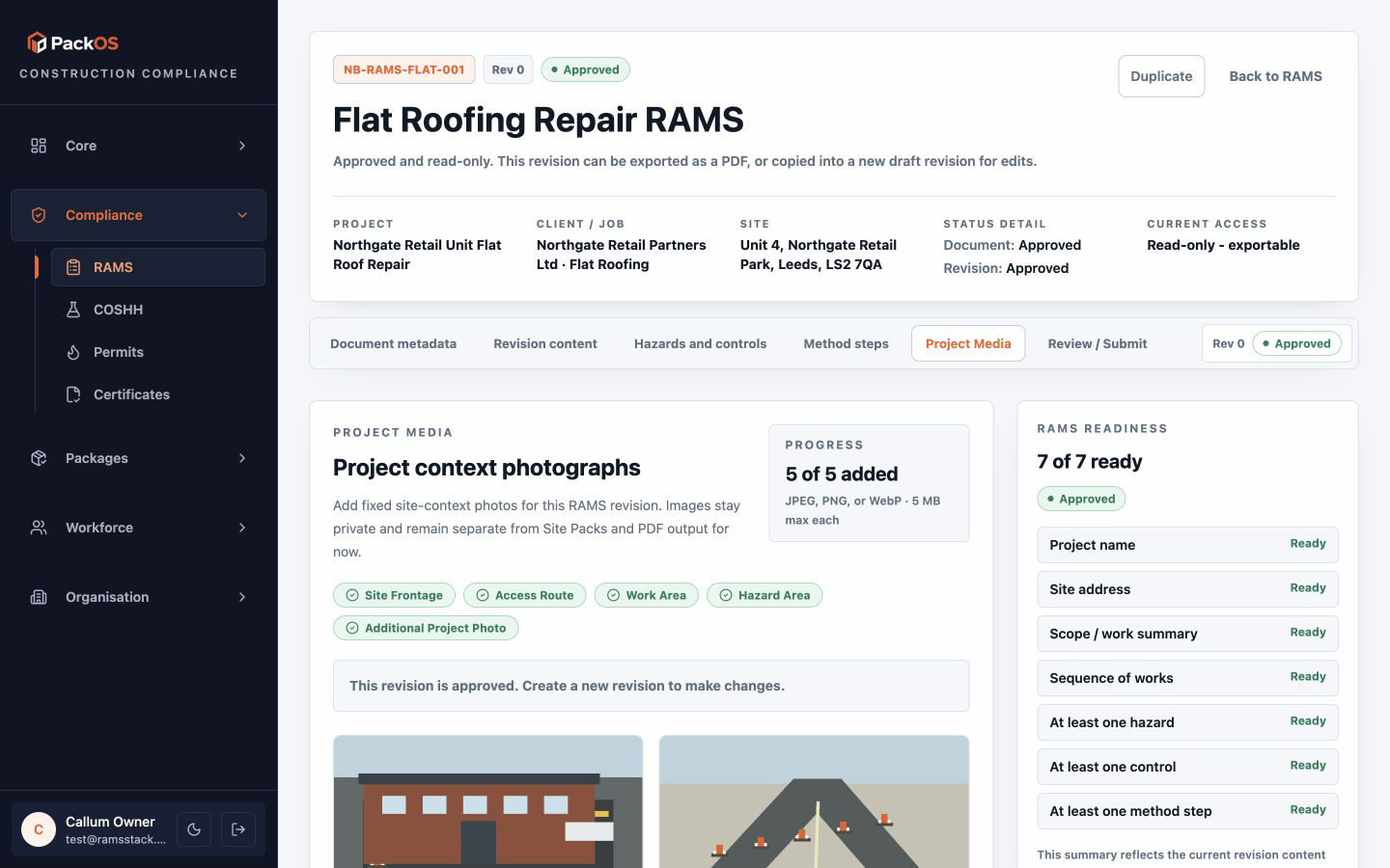 PackOS Project Media tab